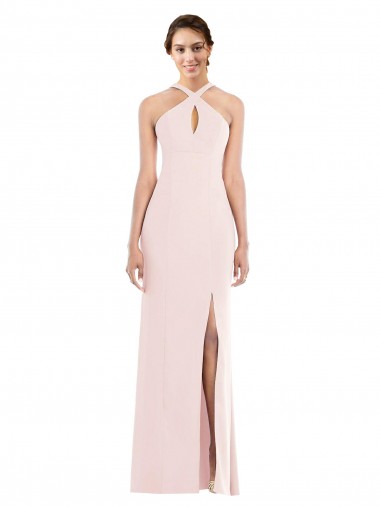 Cheapest Pink Halter Neck Sleeveless Low Back Trumpet Formal Evening Dress