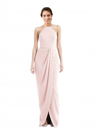 Cheapest Pink Halter Neck Sleeveless Trumpet Semi Formal Evening Dress