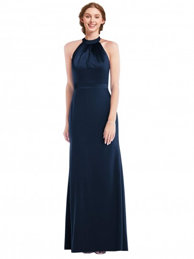 Cheapest Dark Navy High Neck Sleeveless Open Back Trumpet Semi Formal Evening Dress