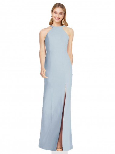 Cheapest Light Sky Blue High Neck Sleeveless Open Back Trumpet Formal Evening Gown
