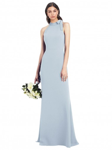 Cheapest Light Sky Blue High Neck Sleeveless Open Back Trumpet Semi Formal Evening Dress