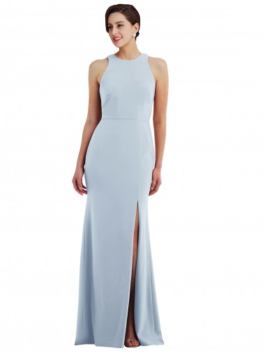 Cheapest Light Sky Blue Jewel Neck Sleeveless Open Back Trumpet Formal Evening Dress