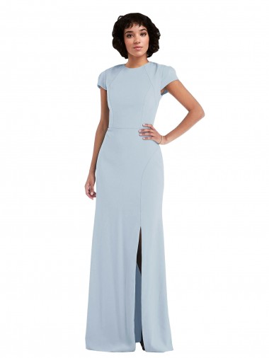 Cheapest Light Sky Blue Jewel Neck Cap Sleeves Keyhole Back Trumpet Semi Formal Evening Dress