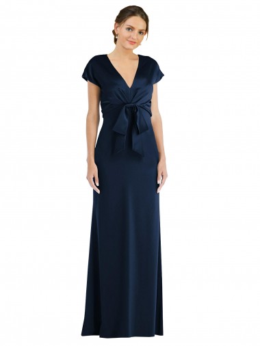 Cheapest Dark Navy Off the Shoulder Cap Sleeves Keyhole Back Trumpet Formal Evening Dress