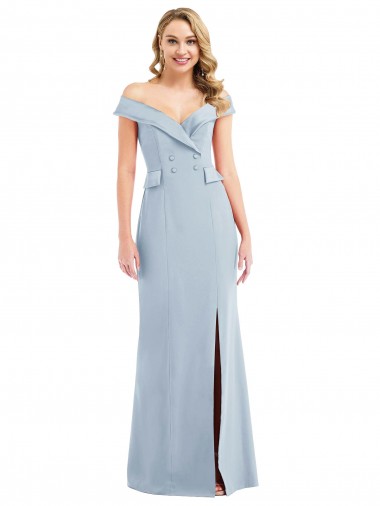 Cheapest Light Sky Blue Off the Shoulder Sleeveless Trumpet Semi Formal Evening Dress