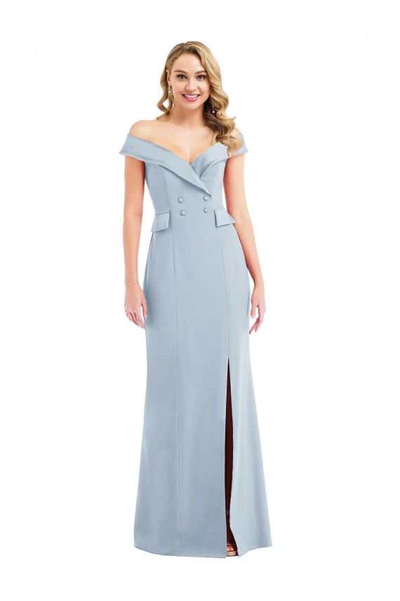 Light Sky Blue Off the Shoulder Sleeveless Trumpet Semi Formal Evening Dress