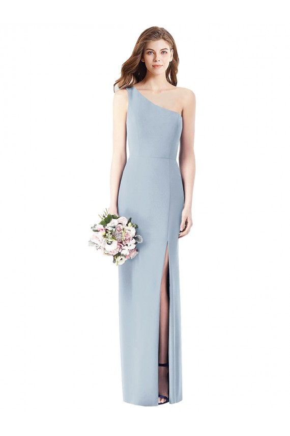 Light Sky Blue One Shoulder Sleeveless Trumpet Semi Formal Evening Dress