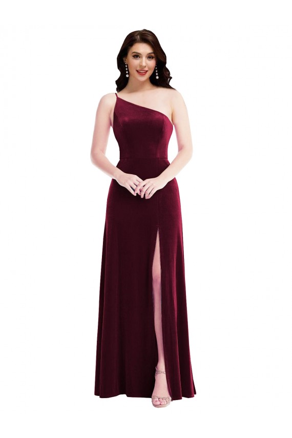 Burgundy One Shoulder Sleeveless Trumpet Black Tie Evening Dress