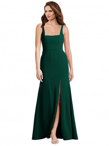 Cheapest Midnight Green Square Neck Sleeveless Trumpet Semi Formal Evening Dress