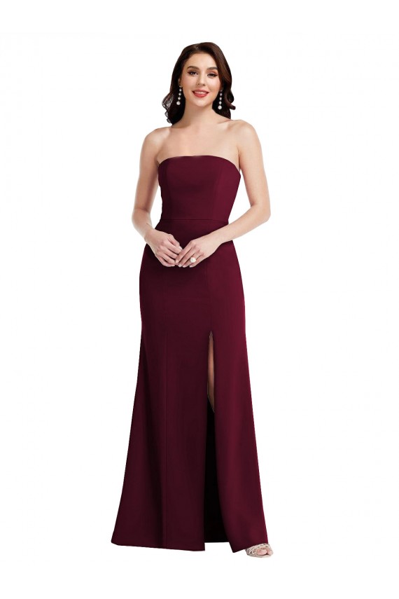 Burgundy Gold Strapless Sleeveless Trumpet Semi Formal Evening Dress