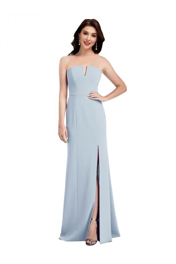Light Sky Blue Strapless Sleeveless Low Back Trumpet Evening Dress
