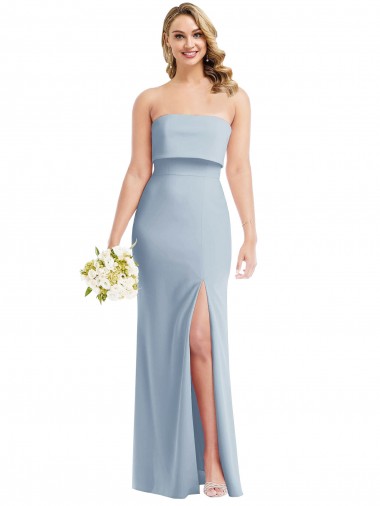 Cheapest Light Sky Blue Strapless Sleeveless Low Back Trumpet Semi Formal Evening Dress