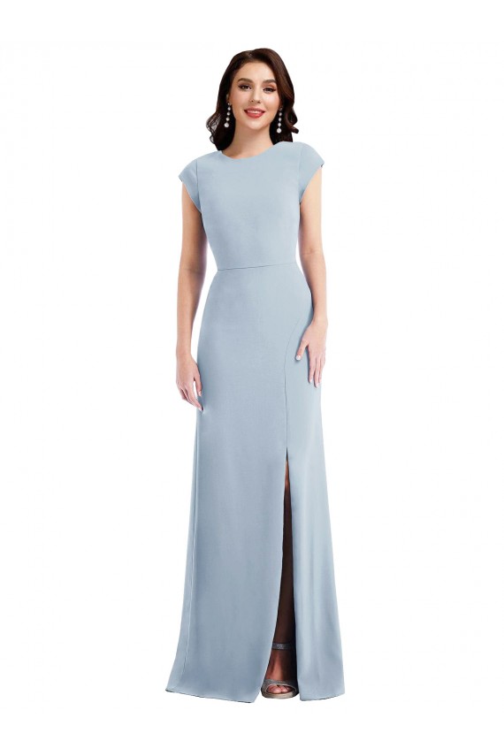 Light Sky Blue Cap Sleeves Open Back Trumpet Formal Evening Dress