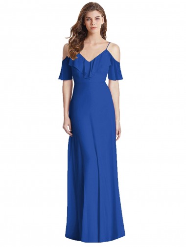 Cheapest Royal Blue V-Neck Cold Shoulder V-Back Trumpet Semi Formal Evening Dress