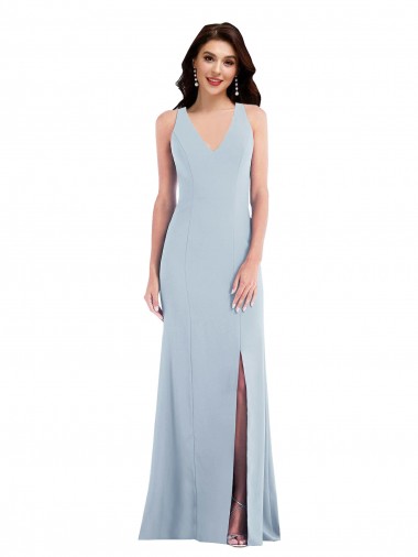 Cheapest Light Sky Blue V-Neck Sleeveless Open Back Trumpet Evening Dress