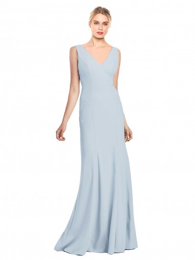 Cheapest Light Sky Blue V-Neck Sleeveless Low Back Trumpet Evening Dress