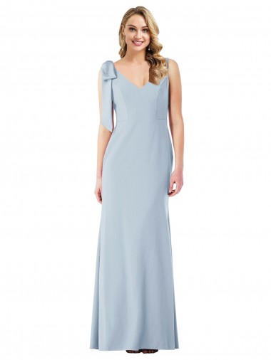 Cheapest Light Sky Blue V-Neck Sleeveless V-Back Trumpet Semi Formal Evening Dress