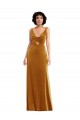 Gold V-Neck Sleeveless V-Back Trumpet Semi Formal Evening Dress